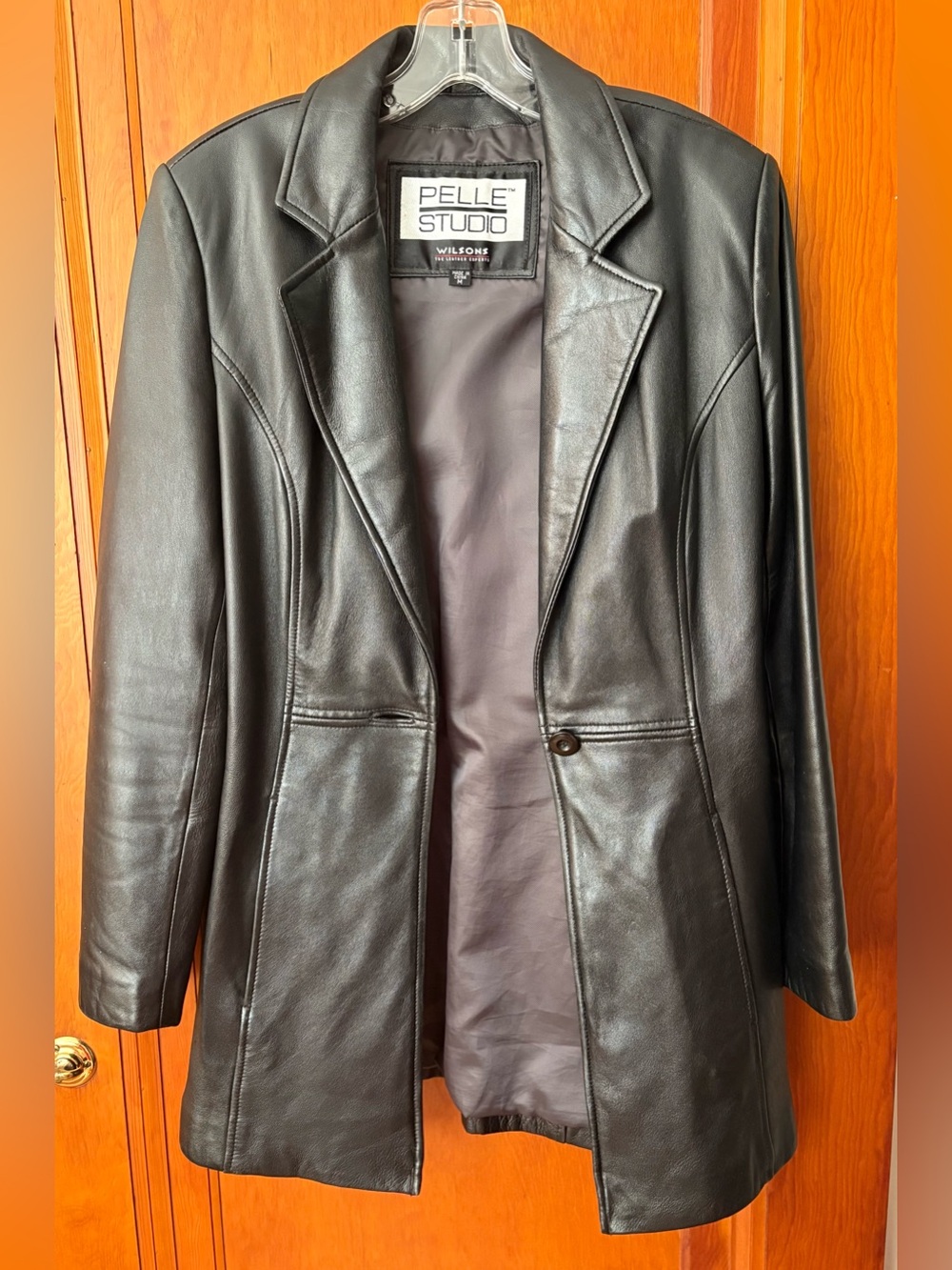 Wilson’s Pelle Studio Black Leather Single-Button Blazer